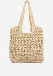 Beżowa Torebka Plażowa Typu Shopper w Stylu Boho Galira. Brązowe shopper Born2be, bez wzorów, boho, bez dodatków. Za 119.99 zł.