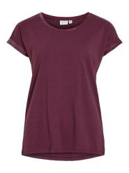 Vila Koszulka "Dreamers" w kolorze bordowym rozmiar: M. Czerwone bluzki Vila, m, bez wzorów, bez kołnierzyka, bez ramiączek. Za 73.93 zł.