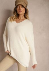 Beżowy Sweter z Dodatkiem Kaszmiru o Kroju Nietoperza Edalianna. Brązowe swetry Renee, uniwersalny, z aplikacjami, z jeansu, bez ramiączek. Za 129.99 zł.