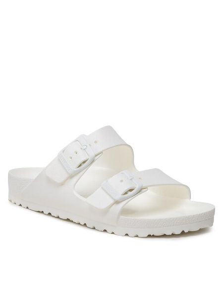 Birkenstock Klapki Arizona EVA 0129443 Biały. Białe klapki Birkenstock, bez wzorów, z syntetyku, bez obcasa. Za 249.99 zł.