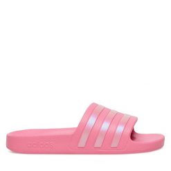Klapki adidas. Czerwone klapki Adidas, bez wzorów, bez obcasa. Za 109.99 zł.