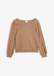 Sweter z rękawami bufkami. Czerwone swetry bonprix, bez wzorów, bez ramiączek. Za 139.99 zł.