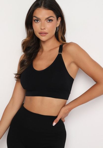 Czarny Biustonosz Top Sportowy z Koronką Nevenael. Czarne koszulki sportowe Born2be, bez wzorów, z koronki, bez ramiączek. Za 24.99 zł.