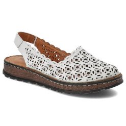 Białe Sandały Artiker Skórzane Buty Damskie. Białe sandały Artiker, w ażurowe wzory, ze skóry, eleganckie, z otwartym noskiem, bez obcasa, bez zapięcia. Za 249.00 zł.