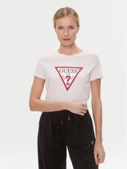 Guess T-Shirt W1YI1B I3Z14 Różowy Slim Fit. Czerwone t-shirty Guess, s, z aplikacjami, z bawełny, bez kołnierzyka, bez ramiączek. Za 77.00 zł.