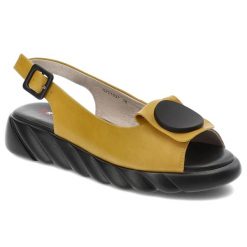 Żółte Sandały Artiker Modne Obuwie Damskie. Żółte sandały Artiker, bez wzorów, ze skóry, eleganckie, bez obcasa, bez zapięcia. Za 239.00 zł.