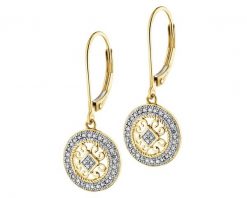 Kolczyki z żółtego złota z diamentami - rozety - 0,17 ct - próba 585. Żółte kolczyki Apart, z diamentem, złote. Za 3,259.00 zł.