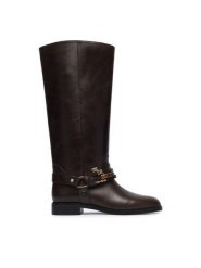 PINKO Oficerki Cheval 01 SD0583P001 Brązowy ciemny. Brązowe kozaki Pinko, ze skóry, bez obcasa, na płaskiej podeszwie, bez zapięcia. Za 1,829.00 zł.