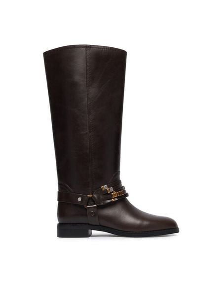 PINKO Oficerki Cheval 01 SD0583P001 Brązowy ciemny. Brązowe kozaki Pinko, ze skóry, bez obcasa, na płaskiej podeszwie, bez zapięcia. Za 1,829.00 zł.
