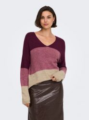 JDY Sweter "Elanora" w kolorze bordowo-beżowo-jagodowym rozmiar: S. Brązowe swetry JDY, s, bez wzorów, bez ramiączek. Za 109.95 zł.