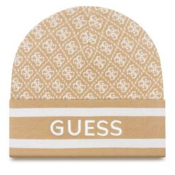 Czapka Guess. Brązowe czapki Guess, z aplikacjami. Za 179.99 zł.