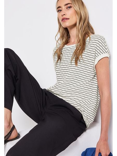 Street One Koszulka w kolorze biało-czarnym rozmiar: 38. Białe bluzki Street One, bez wzorów, street, bez kołnierzyka, bez ramiączek. Za 91.77 zł.