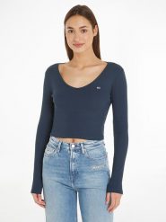 TOMMY JEANS Koszulka w kolorze granatowym rozmiar: M. Niebieskie bluzki Tommy Jeans, m, bez wzorów, z bawełny, bez kołnierzyka, bez ramiączek. Za 119.40 zł.
