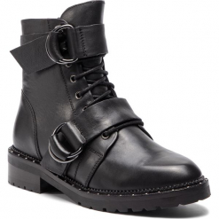 Botki BRONX - 47128-K BX 1506 Black 01. Czarne botki Bronx, z aplikacjami, ze skóry, bez obcasa, na obcasie, bez zapięcia. W wyprzedaży za 329.00 zł.