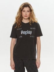 Replay T-Shirt W3072A.000.22658M Czarny Regular Fit. Czarne t-shirty Replay, m, bez wzorów, z bawełny, bez kołnierzyka, bez ramiączek. Za 129.99 zł.