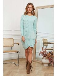 Joséfine Sukienka dzianinowa "Alfonse" w kolorze turkusowym rozmiar: L. Niebieskie sukienki Joséfine, na co dzień, l, bez wzorów, z dzianiny, bez kołnierzyka, bez ramiączek, midi, proste. Za 152.62 zł.
