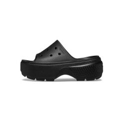 Klapki damskie Crocs Stomp. Czarne klapki Crocs, bez wzorów, z materiału, bez obcasa. Za 369.00 zł.