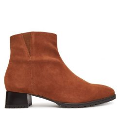 Botki Ara. Brązowe botki Ara, bez wzorów, bez obcasa, na słupku, bez zapięcia. Za 469.99 zł.