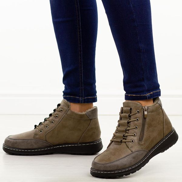 Khaki botki damskie Potocki 90347. Brązowe botki POTOCKI, na jesień, bez wzorów, z jeansu, z okrągłym noskiem, bez obcasa, na płaskiej podeszwie, bez zapięcia. Za 169.00 zł.