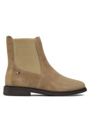 Tommy Hilfiger Sztyblety Flag Suede Low Chelsea FW0FW08176 Beżowy. Brązowe botki TOMMY HILFIGER, bez wzorów, z nubiku, bez obcasa, na płaskiej podeszwie, bez zapięcia. Za 699.99 zł.