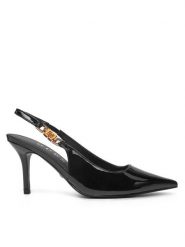 Guess Sandały FLPNAS PAF05 Czarny. Czarne sandały Guess, z aplikacjami, ze skóry, bez obcasa, na szpilce, bez zapięcia. Za 449.99 zł.