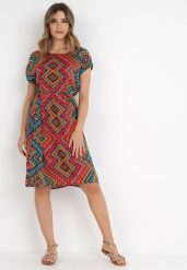 Czerwona Sukienka Khloratea. Czerwone sukienki Born2be, na lato, l, bez wzorów, z materiału, boho, bez kołnierzyka, bez ramiączek, mini. Za 39.99 zł.