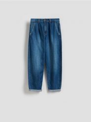 Jeansy barrel leg - granatowy. Niebieskie jeansy Reserved, bez wzorów. Za 129.99 zł.