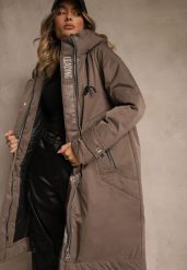 Brązowa Kurtka Parka o Pudełkowym Kroju z Kapturem i Kieszeniami Kaionna. Brązowe kurtki Renee, na zimę, l, z jeansu, z kapturem. Za 369.99 zł.