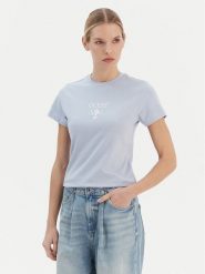 Guess T-Shirt V4YI21 KCDH1 Błękitny Regular Fit. Niebieskie t-shirty Guess, s, z aplikacjami, z bawełny, bez kołnierzyka, bez ramiączek. Za 159.99 zł.
