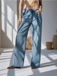Jeansy super baggy z paskiem - niebieski. Niebieskie jeansy Sinsay, l, bez wzorów. W wyprzedaży za 33.99 zł.