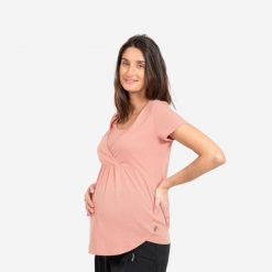 Koszulka turystyczna damska Quechua Maternite. Czerwone bluzki QUECHUA, xl, bez wzorów, z bawełny, sportowe, bez kołnierzyka, moda ciążowa, bez ramiączek. W wyprzedaży za 39.99 zł.