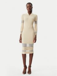 Patrizia Pepe Sukienka dzianinowa 8A1420/K078-B814 Beżowy Slim Fit. Brązowe sukienki Patrizia Pepe, bez wzorów, z dzianiny, bez kołnierzyka, bez ramiączek. Za 789.99 zł.