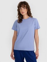 4F T-shirt regular gładki damski - granatowy S. Niebieskie t-shirty 4f, s, bez wzorów, z bawełny, bez kołnierzyka, bez ramiączek. Za 49.99 zł.