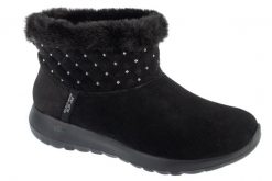 Buty zimowe damskie, Slip-Ins: On-The-Go Joy - Cozy Shimmer. Czarne trekkingi Skechers, z materiału, trekkingowe. Za 399.99 zł.
