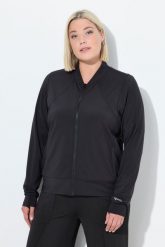 Damskie Bluza dresowa funkcyjna stójka otwór na kciuk z recyklingu. Czarne bluzy Ulla Popken, plus size, bez wzorów, z dresówki, bez kaptura. Za 233.99 zł.