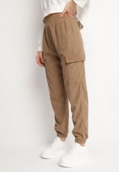 Brązowe Spodnie w Stylu Cargo z Wysokim Stanem Belseli. Brązowe spodnie materiałowe Born2be, na co dzień, m, bez wzorów, z jeansu, z podwyższonym stanem. Za 39.99 zł.