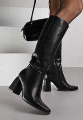 Czarne Skórzane Kozaki VICES do Kolana na Słupku w Eleganckim Stylu Reiandra. Czarne kozaki Renee, na zimę, z futra, bez obcasa, na obcasie, bez zapięcia. Za 299.99 zł.