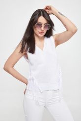 Sweter damski z frędzlami Austero MARELLA SPORT. Swetry Marella Sport, s, bez wzorów, bez ramiączek. W wyprzedaży za 555.43 zł.