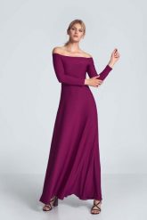 Maxi Sukienka Odsłaniająca Ramiona - Fuksja. Czerwone sukienki Figl, l, bez wzorów, z elastanu, wizytowe, bez kołnierzyka, bez ramiączek, maxi. Za 319.00 zł.