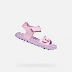 Sandały GEOX J SANDAL FUSBETTO GI Rose. Czerwone sandały Geox, bez wzorów, z syntetyku, bez obcasa, bez zapięcia. Za 170.99 zł.