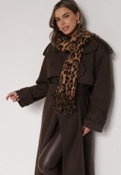 Brązowy Wiskozowy Szalik w Panterkę z Frędzlami Vetivada. Brązowe szaliki Born2be, bez wzorów, z jeansu, biznesowe. Za 39.99 zł.