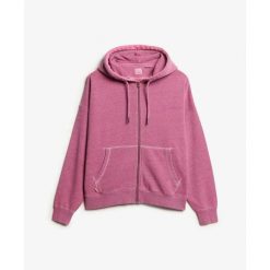 Damska bluza z kapturem na zamek z barwionego materiału Superdry Logo Essential. Czerwone bluzy sportowe Superdry, s, bez wzorów, z kapturem. Za 382.80 zł.