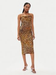 Just Cavalli Sukienka koktajlowa 76PAO924 Brązowy Slim Fit. Brązowe sukienki Just Cavalli, bez wzorów, z syntetyku, wizytowe, bez kołnierzyka, bez ramiączek. Za 899.99 zł.