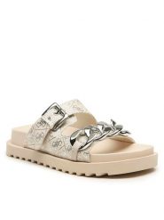 Guess Klapki Fatema FL6FAT FAL03 Beżowy. Brązowe klapki Guess, z aplikacjami, z materiału, bez obcasa. Za 269.99 zł.