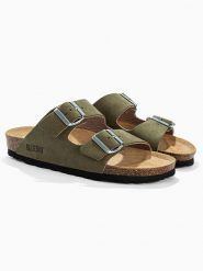 Bluebay Klapki "Aristote" w kolorze khaki rozmiar: 37. Brązowe klapki Bluebay, bez wzorów, z otwartym noskiem, bez obcasa. Za 144.92 zł.