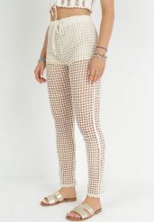 Jasnobeżowe Szydełkowe Spodnie High Waist Tegan. Brązowe spodnie materiałowe Born2be, na co dzień, m, bez wzorów, z jeansu, z podwyższonym stanem. Za 129.99 zł.