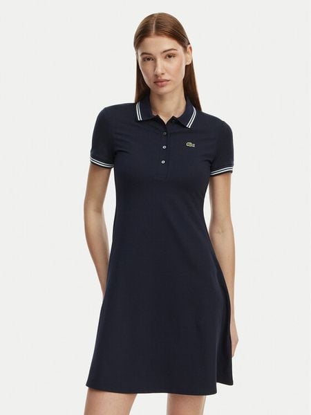 Lacoste Sukienka codzienna EF5288 Granatowy Regular Fit. Niebieskie sukienki Lacoste, na co dzień, bez wzorów, z bawełny, bez kołnierzyka, bez ramiączek, proste. Za 620.99 zł.