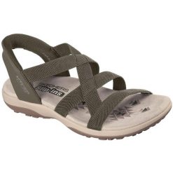 Sandały damskie Skechers Reggae Slim Stretch Flex. Zielone sandały Skechers, bez wzorów, z materiału, bez obcasa, bez zapięcia. Za 490.00 zł.