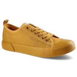 Musztardowe Trampki Cross Jeans Damskie Modne Buty. Żółte trampki Cross Jeans, bez wzorów, z gumy, bez zapięcia. Za 99.99 zł.