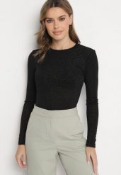 Czarna Bluzka z Wiskozą w Panterkowy Wzór Danelis. Czarne bluzki Born2be, l, bez wzorów, z jeansu, eleganckie, bez kołnierzyka, bez ramiączek. Za 89.99 zł.